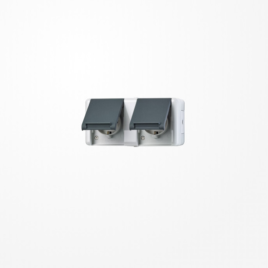 Jung 8220-1W SCHUKO-Zweifach-Steckdose, 16 A 250 V ~, waagerecht, IP 44, WG 800