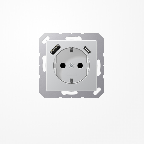 Jung A1520-15CAAL SCHUKO-Steckdose 16 A, mit USB-Ladegerät 1xTyp A + 1xTyp C, SAFETY+, Serie A, aluminium