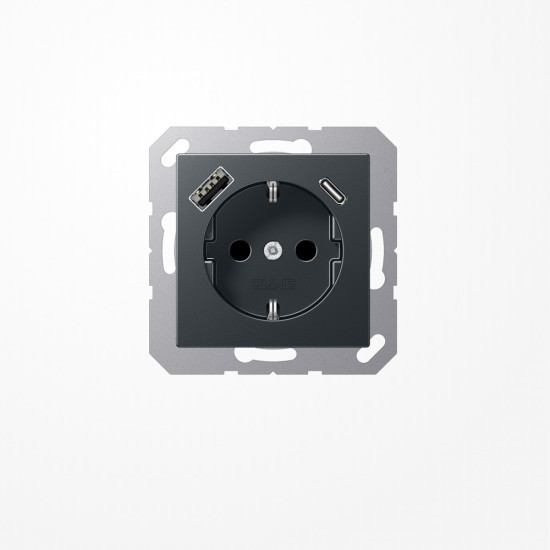 Jung A1520-15CAANM SCHUKO-Steckdose 16 A, mit USB-Ladegerät 1xTyp A + 1xTyp C, SAFETY+, Serie A, anthrazit matt
