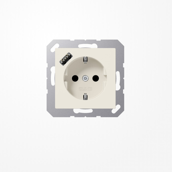 Jung A1520-18A SCHUKO-Steckdose 16 A, mit USB-Ladegerät 1xTyp A, SAFETY+, Serie AS, weiß