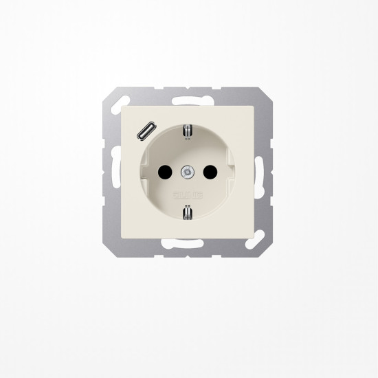 Jung A1520-18C SCHUKO-Steckdose 16 A, mit USB-Ladegerät 1xTyp C, SAFETY+, Serie AS, weiß
