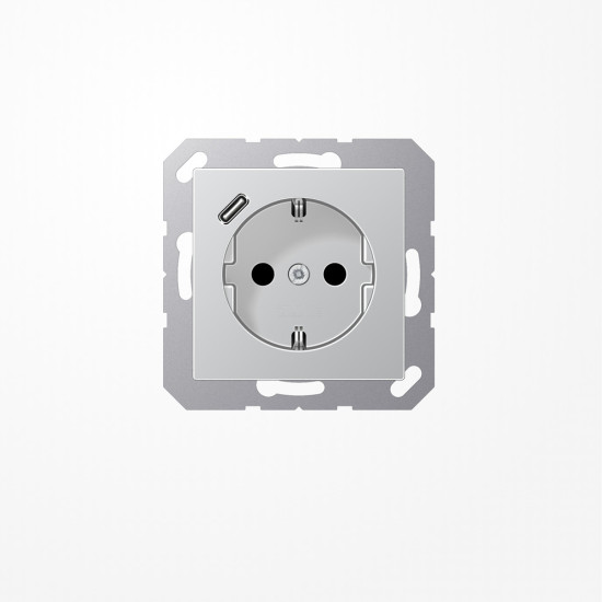 Jung A1520-18CAL SCHUKO-Steckdose 16 A, mit USB-Ladegerät 1xTyp C, SAFETY+, Serie A, aluminium
