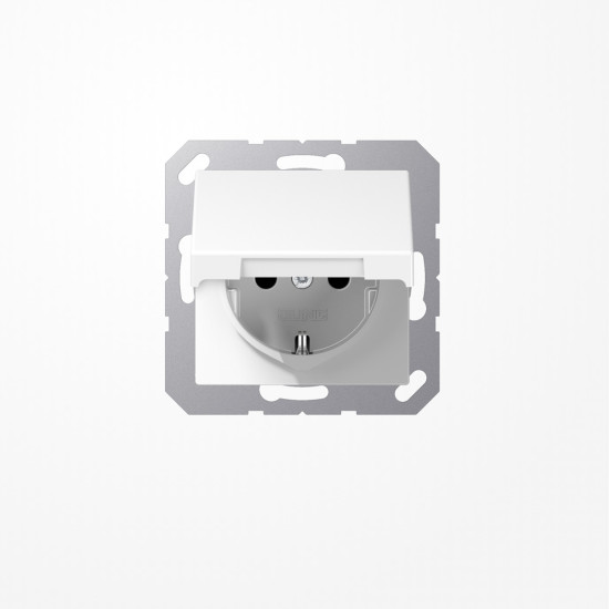 Jung A1520BFKIKLWW SCHUKO-Steckdose, 16 A 250 V ~, SAFETY+, Klappdeckel, Thermoplast, Serie A, alpinweiß