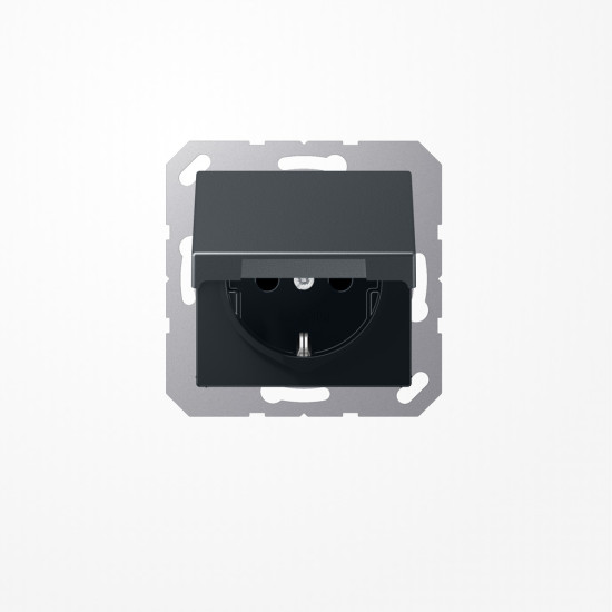 Jung A1520BFKLANM SCHUKO-Steckdose, 16 A 250 V ~, Klappdeckel, Thermoplast lackiert, Serie A, anthrazit matt