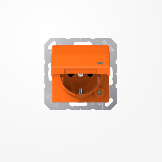 Jung A1520BFKLKOO SCHUKO-Steckdose, 16 A 250 V ~, mit Funktionsanzeige, SAFETY+, Klappdeckel, Thermoplast, Serie AS/A, orange (für ZSV)