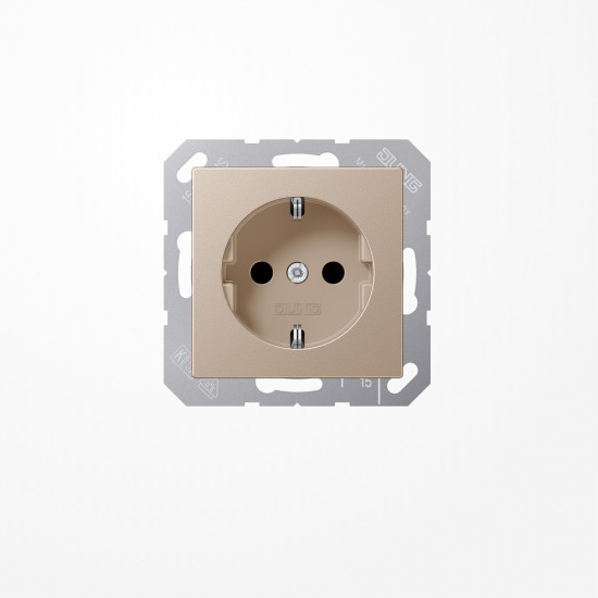 Jung A1520NCH SCHUKO-Steckdose, 16 A 250 V ~, ohne Krallen, Duroplast lackiert, Serie A, champagner