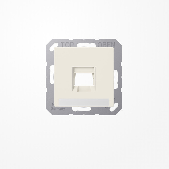 Jung A1569-1NAWE Abdeckung (gerastet) für Modular-Jack-Steckbuchsen, 1fach, UMA-CAT6A, RADIALL, Panduit, Assmann, mit Schriftfeld, Serie AS, weiß