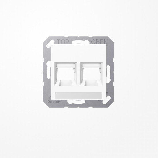 Jung A1569-2NAWEWW Abdeckung (gerastet) für Modular-Jack-Steckbuchsen, 2fach, UMA-CAT6A, RADIALL, Panduit, Assmann, mit Schriftfeld, Serie AS/A, alpinweiß