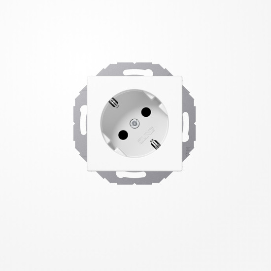Jung A520-45KIWW SCHUKO-Steckdose 45°, 16 A 250 V ~, SAFETY+, mit nicht geerdetem Tragring, Duroplast, Serie AS/A, alpinweiß