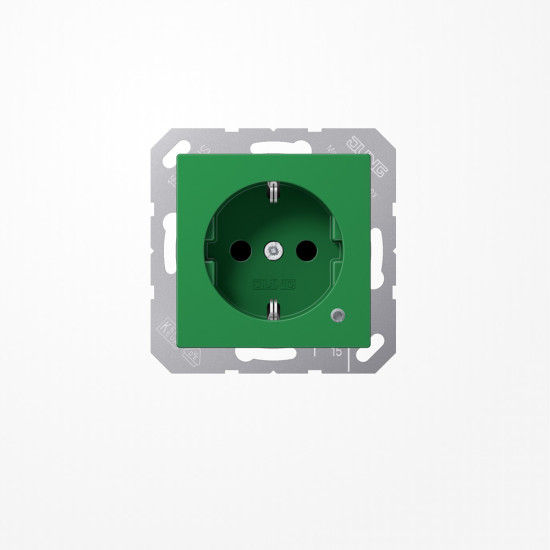 Jung ABA1520BFKOGN SCHUKO-Steckdose, 16 A 250 V ~, mit Funktionsanzeige, SAFETY+, Thermoplast antibakteriell, Serie AS/A, grün (für SV)