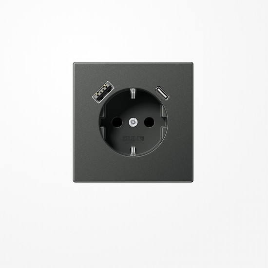 Jung AL1520-15CAAN SCHUKO-Steckdose 16 A 250 V ~, mit USB-Ladegerät 1xTyp A + 1xTyp C, SAFETY+, Serie LS, anthrazit