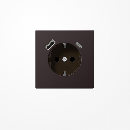 Jung AL1520-15CAD SCHUKO-Steckdose 16 A 250 V ~, mit USB-Ladegerät 1xTyp A + 1xTyp C, SAFETY+, Serie LS, dark