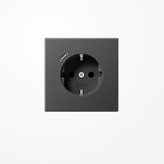 Jung AL1520-18CAN SCHUKO-Steckdose 16 A 250 V ~, mit USB-Ladegerät 1xTyp C, SAFETY+, Serie LS, anthrazit