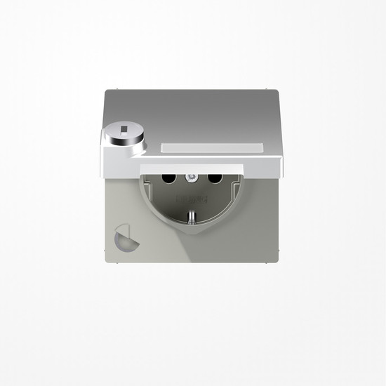 Jung AL1520NAKLSL SCHUKO-Steckdose, 16 A 250 V ~, mit Schriftfeld, SAFETY+, Klappdeckel, mit Sicherheitsschloss, Thermoplast lackiert, Serie LS, Aluminium