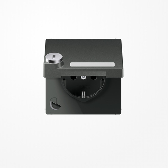 Jung AL1520NAKLSLAN SCHUKO-Steckdose, 16 A 250 V ~, mit Schriftfeld, SAFETY+, Klappdeckel, mit Sicherheitsschloss, Thermoplast lackiert, Serie LS, anthrazit