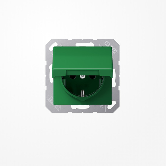 Jung AS1520BFKIKLGN SCHUKO-Steckdose, 16 A 250 V ~, SAFETY+, Klappdeckel, Thermoplast, Serie AS, grün (für SV)
