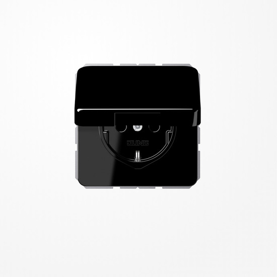 Jung CD1520BFKLSW SCHUKO-Steckdose, 16 A 250 V ~, Klappdeckel, Thermoplast, Serie CD, schwarz