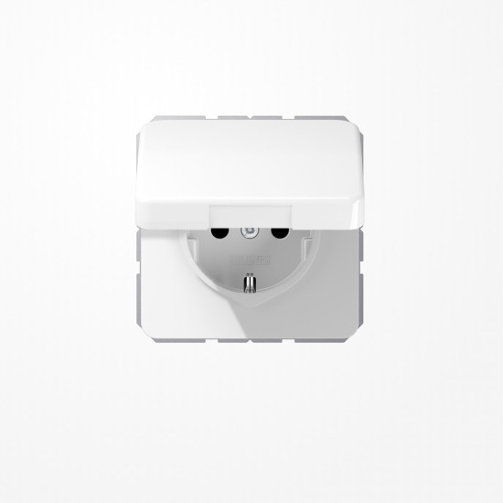 Jung CD1520BFKLWW SCHUKO-Steckdose, 16 A 250 V ~, Klappdeckel, Thermoplast, Serie CD, alpinweiß