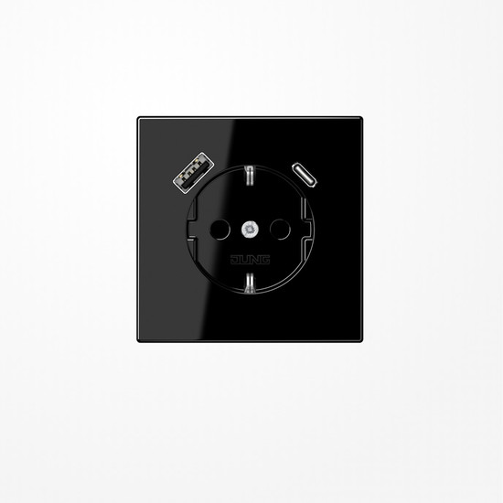 Jung LS1520-15CASW SCHUKO-Steckdose 16 A 250 V ~, mit USB-Ladegerät 1xTyp A + 1xTyp C, SAFETY+, Serie LS, schwarz