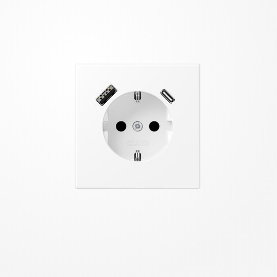 Jung LS1520-15CAWWM SCHUKO-Steckdose 16 A 250 V ~, mit USB-Ladegerät 1xTyp A + 1xTyp C, SAFETY+, Serie LS, schneeweiß matt