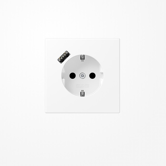 Jung LS1520-18AWWM SCHUKO-Steckdose 16 A, mit USB-Ladegerät 1xTyp A, SAFETY+, Serie LS, schneeweiß matt
