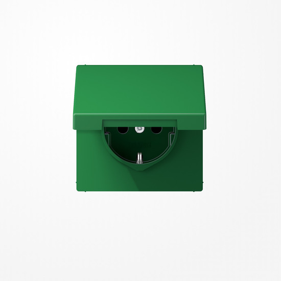 Jung LS1520BFKIKLGN SCHUKO-Steckdose, 16 A 250 V ~, SAFETY+, Klappdeckel, Thermoplast, Serie LS, grün (für SV)