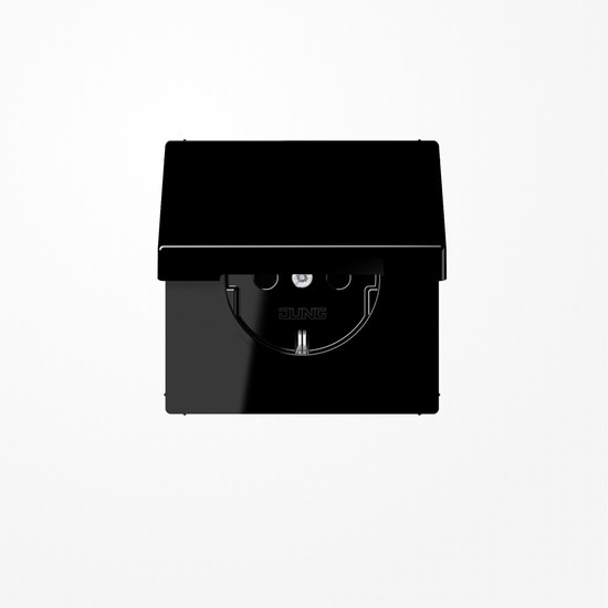 Jung LS1520BFKIKLSW SCHUKO-Steckdose, 16 A 250 V ~, SAFETY+, Klappdeckel, Thermoplast, Serie LS, schwarz