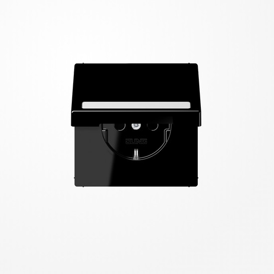 Jung LS1520BFNAKLSW SCHUKO-Steckdose, 16 A 250 V ~, mit Schriftfeld, SAFETY+, Klappdeckel, Thermoplast, Serie LS, schwarz