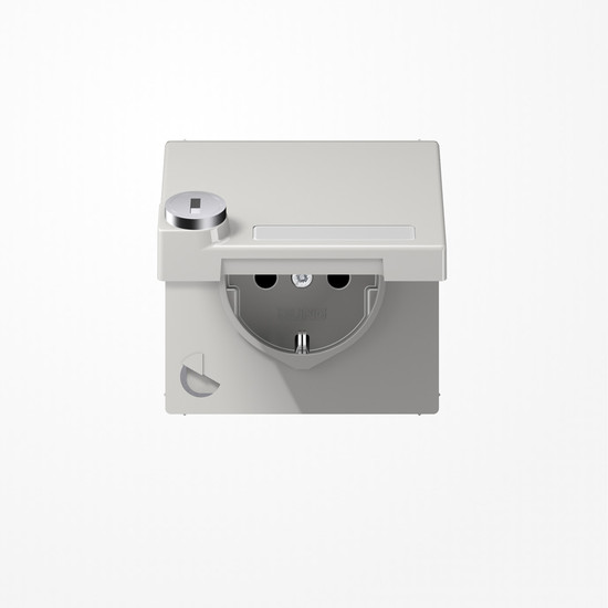 Jung LS1520NAKLSLLG SCHUKO-Steckdose, 16 A 250 V ~, mit Schriftfeld, SAFETY+, Klappdeckel, mit Sicherheitsschloss, Thermoplast, Serie LS, lichtgrau