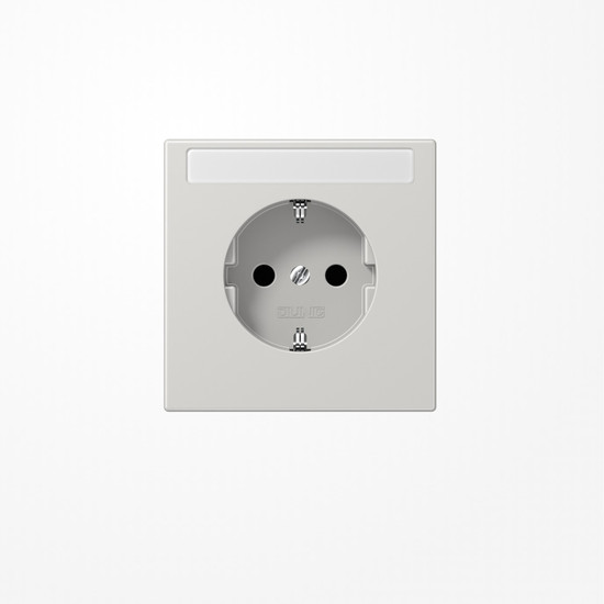 Jung LS1520NKINALG SCHUKO-Steckdose, 16 A 250 V ~, ohne Krallen, mit Schriftfeld, SAFETY+, Duroplast, Serie LS, lichtgrau