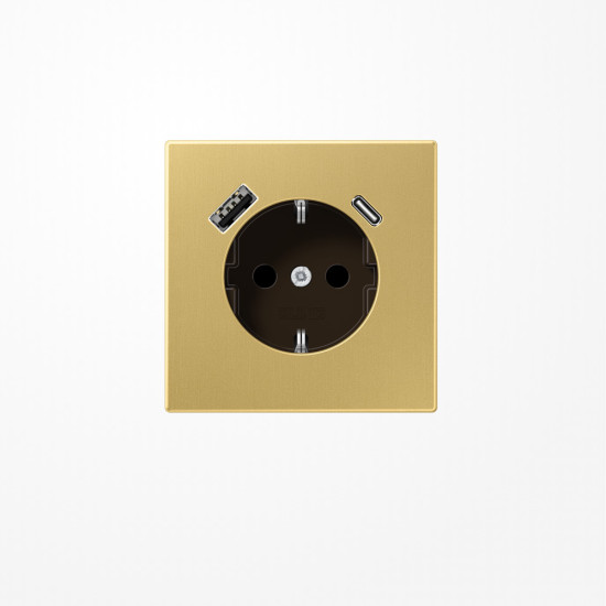 Jung ME1520-15CAC SCHUKO-Steckdose 16 A 250 V ~, mit USB-Ladegerät 1xTyp A + 1xTyp C, SAFETY+, Serie LS, Messing classic