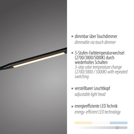 JUST LIGHT ELLY LED Stehleuchte CCT Dimmbar 6W schwarz 11031-18