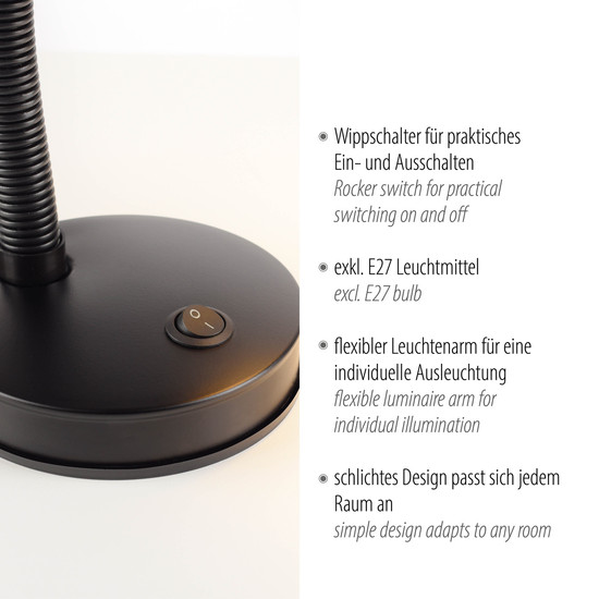 JUST LIGHT FLEXI Tischleuchte E27 max.25W schwarz 11080-18