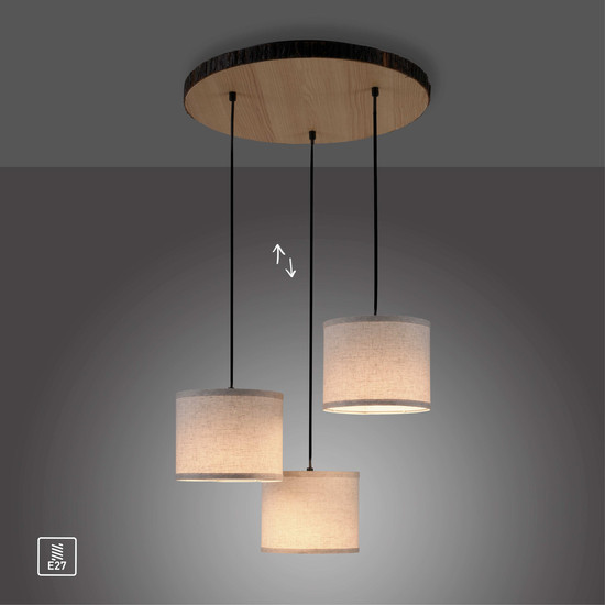 JUST LIGHT BARK Deckenleuchte E27 max. 40W 3-fach Holzdekor 11236-79