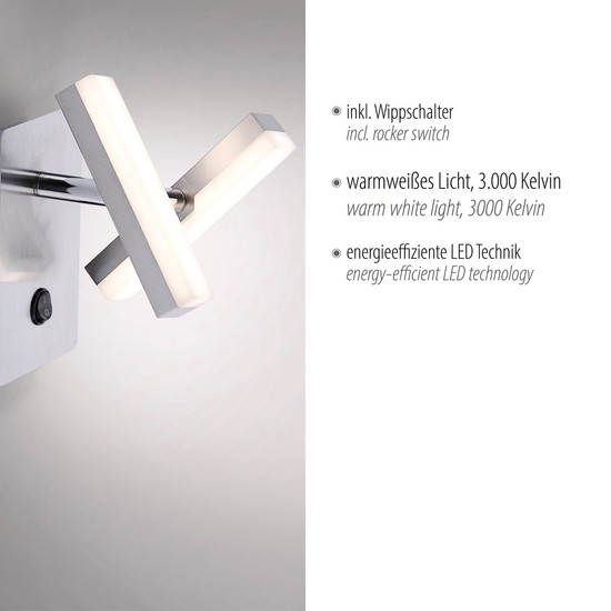 JUST LIGHT RICO LED Wandleuchte Warmweiss 4W 2-fach stahl 11276-55