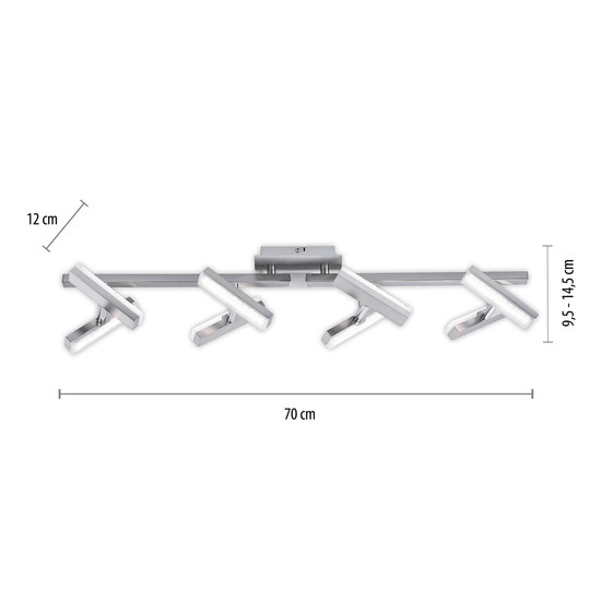 JUST LIGHT RICO LED Deckenleuchte Warmweiss 16W 8-fach stahl 11278-55
