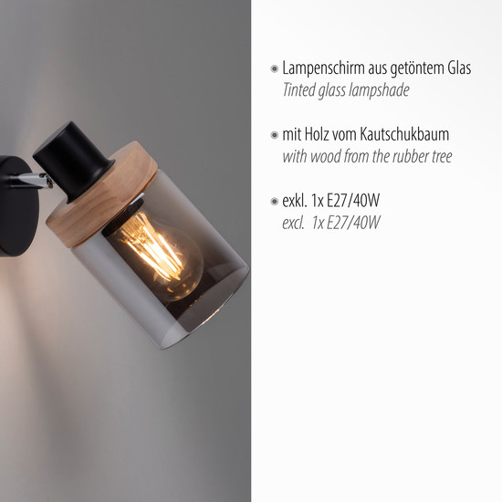 JUST LIGHT PASQUAL Wand- und Deckenleuchte E27 max.40W schwarz 11311-18