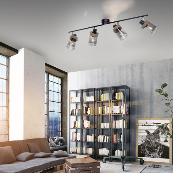 JUST LIGHT PASQUAL Deckenleuchte E27 max.160W 4-fach schwarz 11313-18