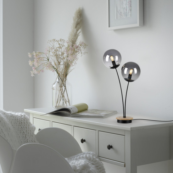 JUST LIGHT GERDA WIDOW Tischleuchte E14 max.50W 2-fach Holz-natur 11390-79