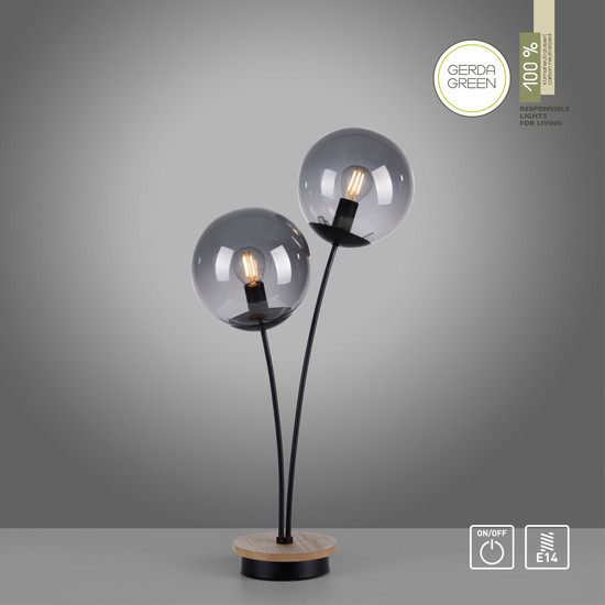 JUST LIGHT GERDA WIDOW Tischleuchte E14 max.50W 2-fach Holz-natur 11390-79