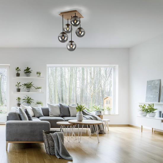 JUST LIGHT GERDA WIDOW Deckenleuchte E14 max.125W 5-fach Holz-natur 11395-79