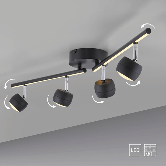 JUST LIGHT JARIK LED Deckenleuchte Warmweiss 10,8W 5-fach schwarz 11402-18