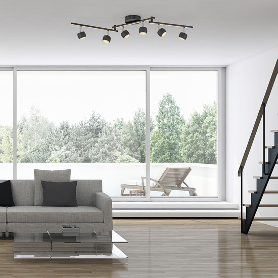 JUST LIGHT JARIK LED Deckenleuchte Warmweiss 16W 7-fach schwarz 11403-18