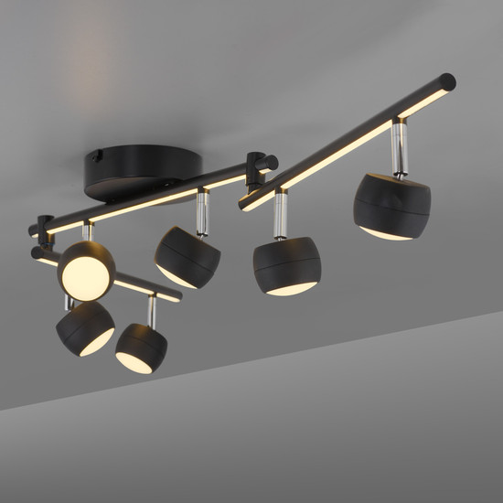 JUST LIGHT JARIK LED Deckenleuchte Warmweiss 16W 7-fach schwarz 11403-18