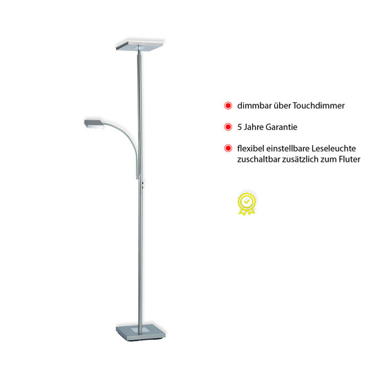 JUST LIGHT HANS LED Stehleuchte Warmweiss Dimmbar 25,5W 2-fach stahl 11710-55