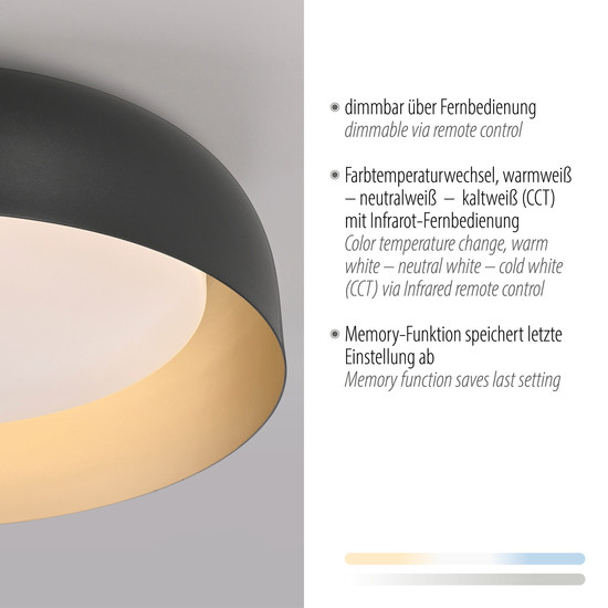 JUST LIGHT OSKO LED Deckenleuchte CCT Dimmbar 27,5W schwarz 14215-18