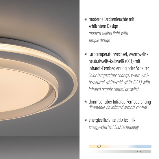 JUST LIGHT LAGO LED Deckenleuchte CCT Dimmbar 34W weiss 14297-16