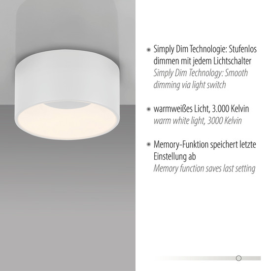 JUST LIGHT TANIKA LED Deckenleuchte Warmweiss Dimmbar 13W weiss 14325-16
