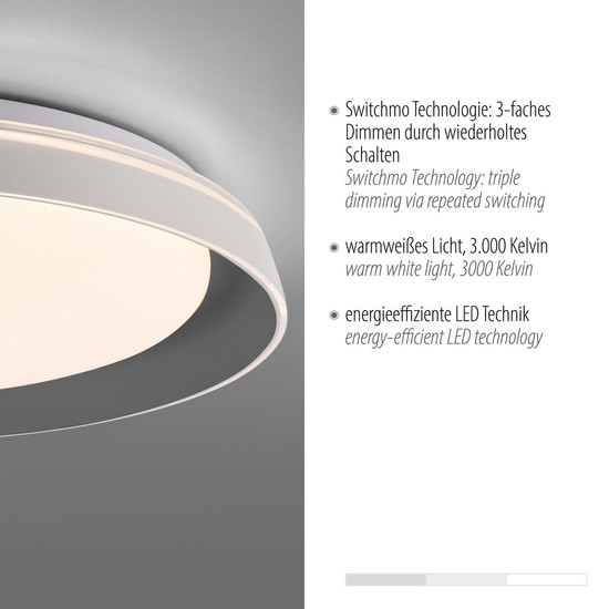JUST LIGHT SATI LED Deckenleuchte Warmweiss Dimmbar 19,5W grau 14368-15