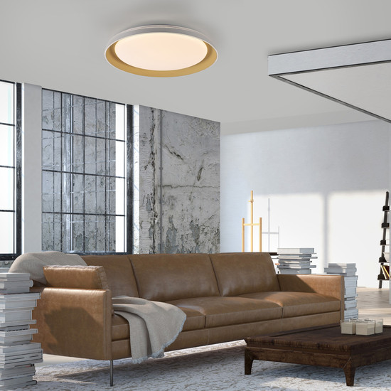 JUST LIGHT SATI LED Deckenleuchte Warmweiss Dimmbar 19,5W messingmatt 14368-60